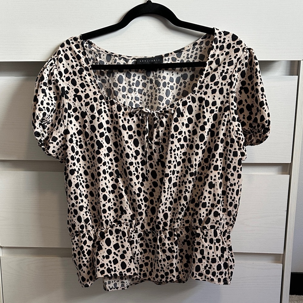 Sanctuary Black and Cream Spotted Blouse
